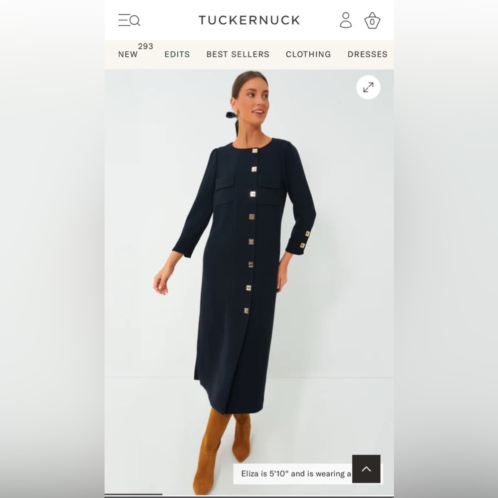 Tuckernuck NEW Navy Barnett Long Sleeve Preppy Retro Elegant Midi Dress Size L